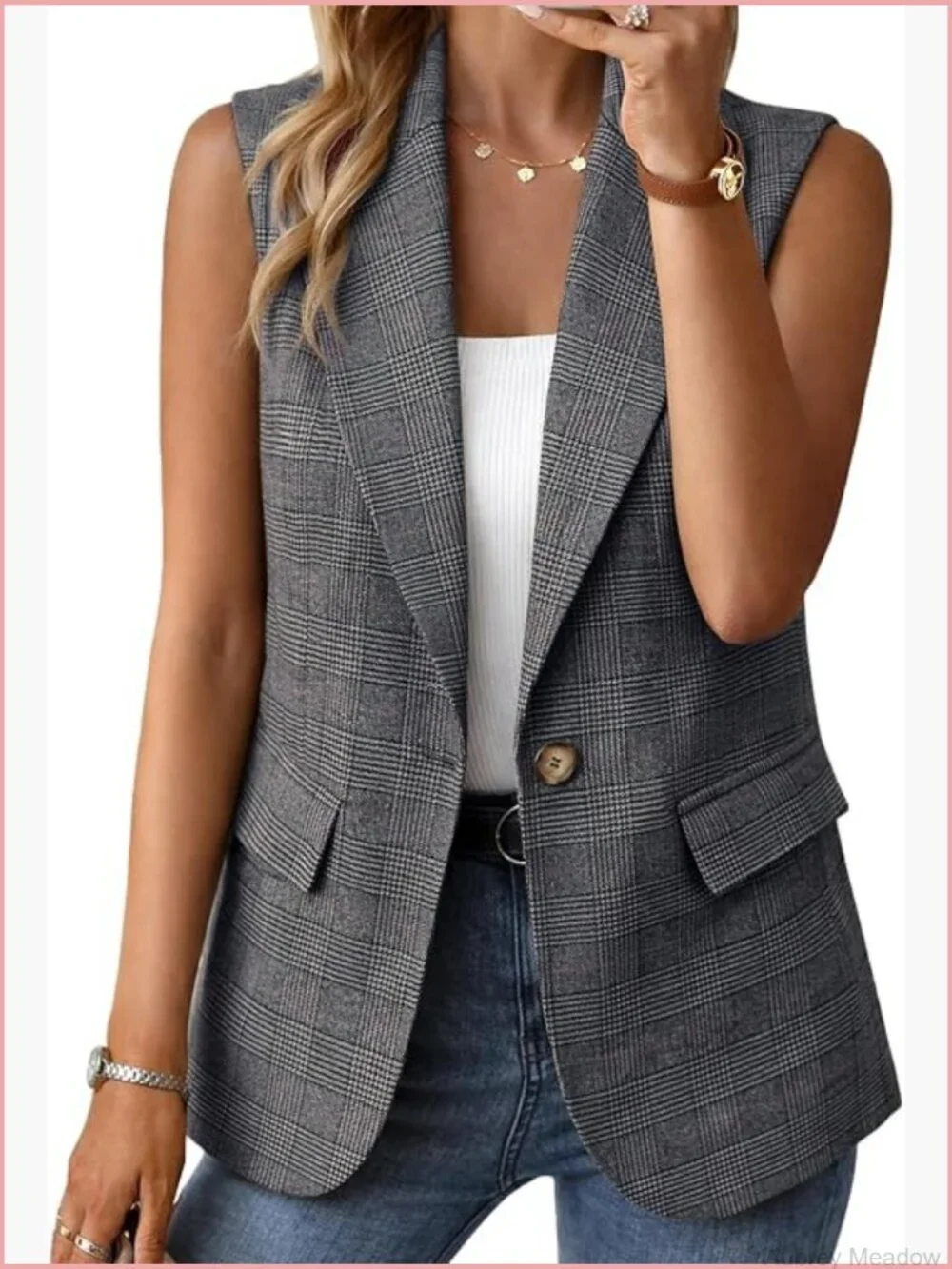Sleeveless Blazer Vest - Lightweight Lined Notch Collar Work Office Top with